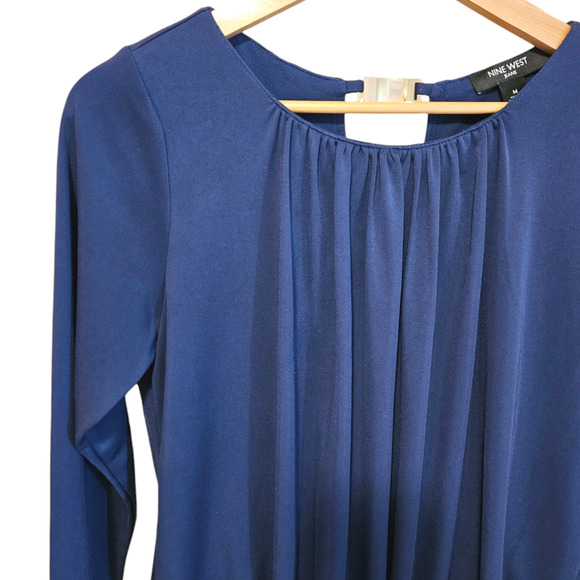 Nine West Jeans Elliot Blouse Bubble Seam Navy Women's Size Medium - Picture 4 of 10